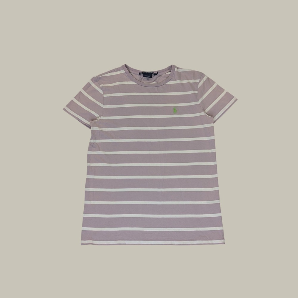 Ralph Lauren SS Sport T-Shirt M Lavender Striped Pima Cotton Preppy Quiet Luxury